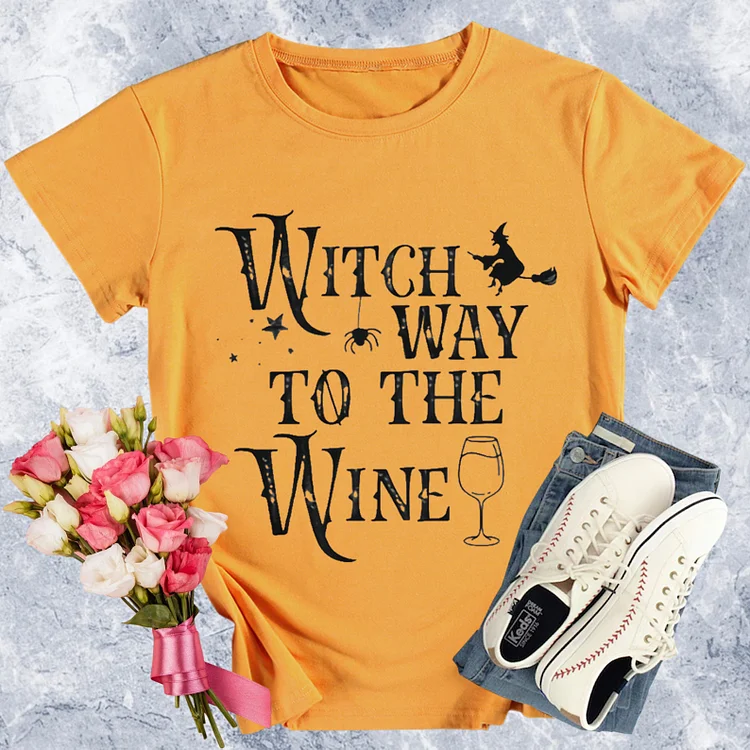 Witch Way To The Wine Round Neck T-shirt