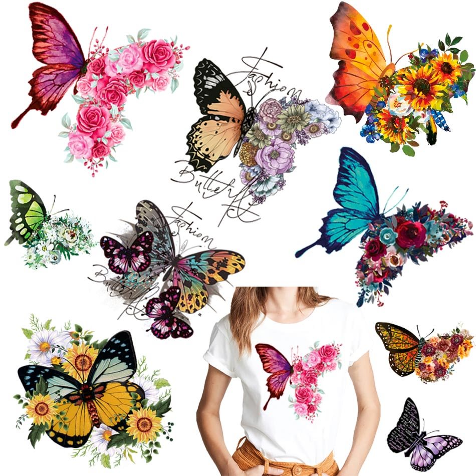Beautiful Butterfly Thermal Sticker On T-shirt DIY Washable Iron On Hoodies Funny Design On Clothes Patches Appliqued Decoration
