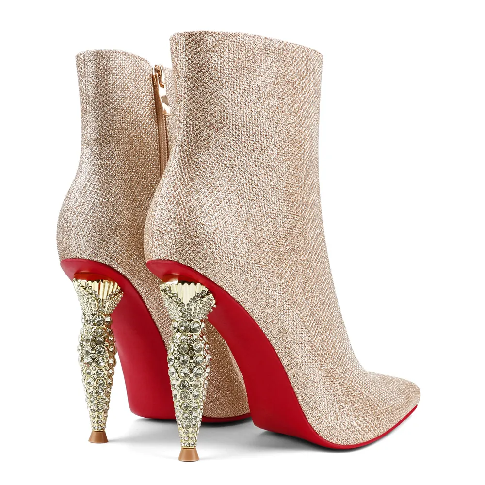 100mm Women's Pointed Toe Glitter Ankle Boots Lipstick Tube Heels-vocosishoes