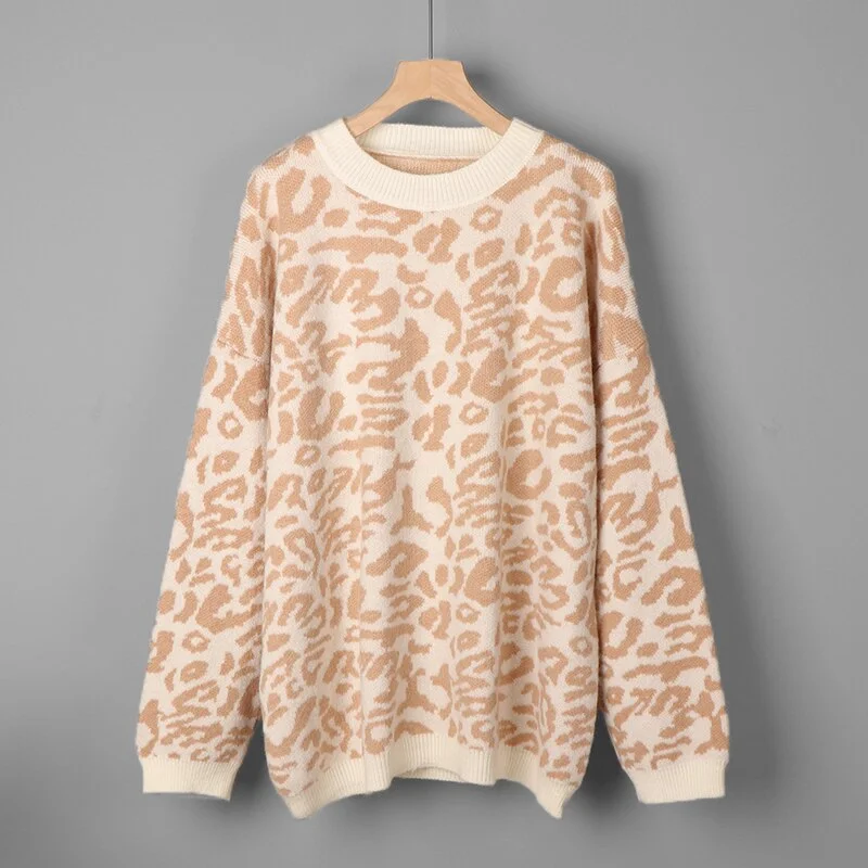 Sweater Women Turtleneck Leopard Knitted Aesthetic Sweater Women Winter Thick Female Pullovers Casual Tops Oversized Sweater