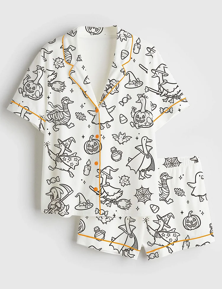 Women&rsquo;s Halloween Just A Spooky Goose Short Sleeve Satin Pajama Set