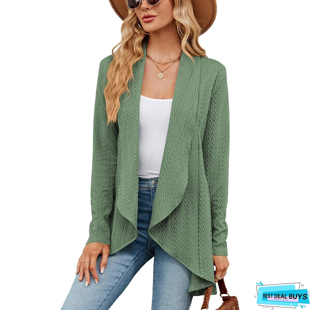 Autumn and Winter New Long sleeved Solid Color Loose Cardigan Top Women's Knitted Coat