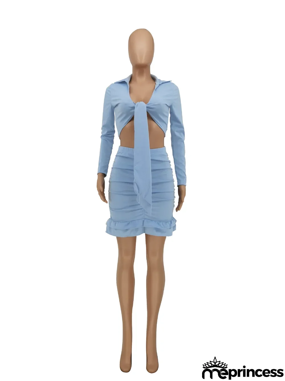 Sexy Temperament Long-Sleeved V-Neck Tie Pleated Two-Piece Suit