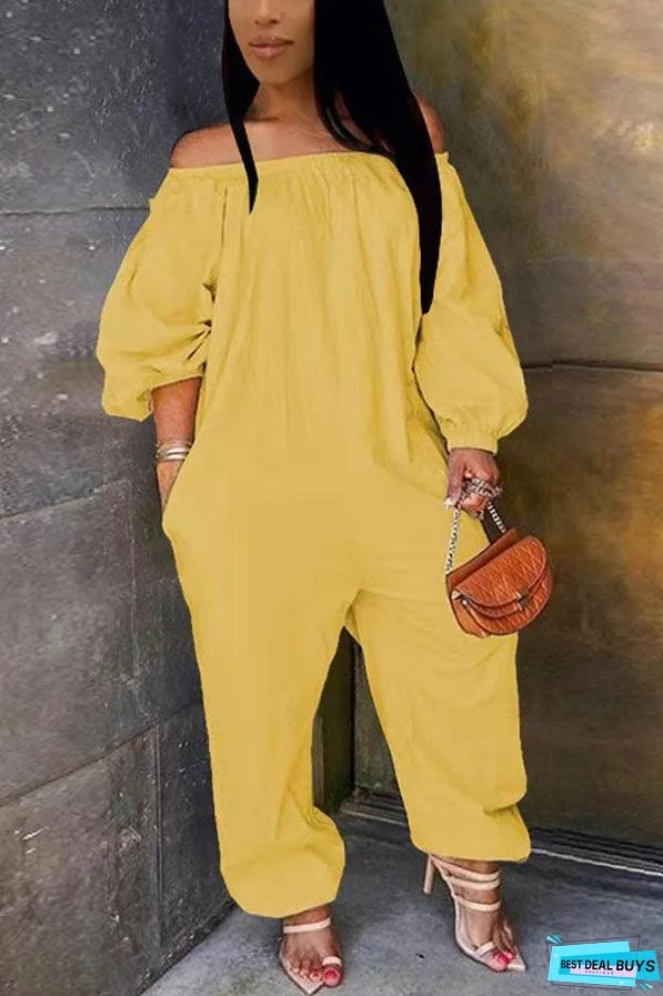 Casual Off The Shoulder Solid Color Jumpsuit