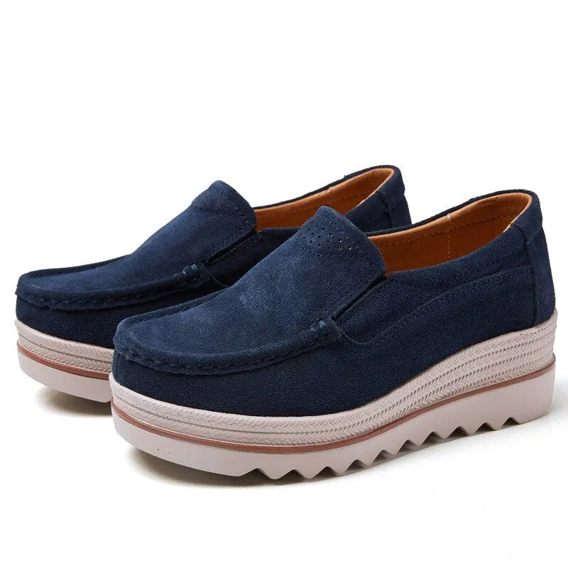 Women Spring Flats Shoes Platform Slip On Flats Heels Sneakers 2021 Womens Suede Leather Ladies Loafers Moccasins Casual Shoes