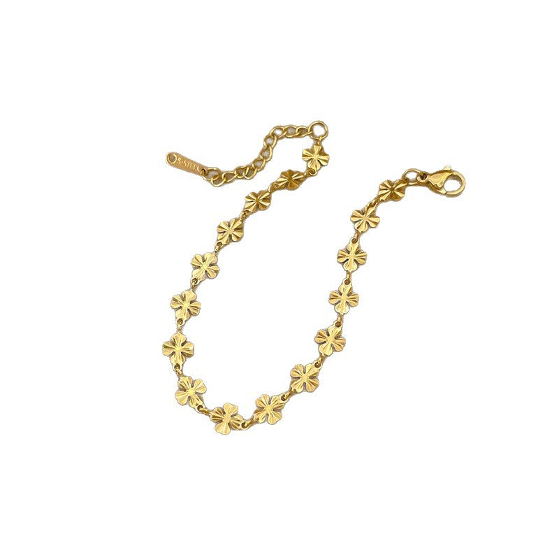 Dongdaemun Personality Minimalist Style Lucky Clover Personality Chain Bracelet Female Retro Girlfriend