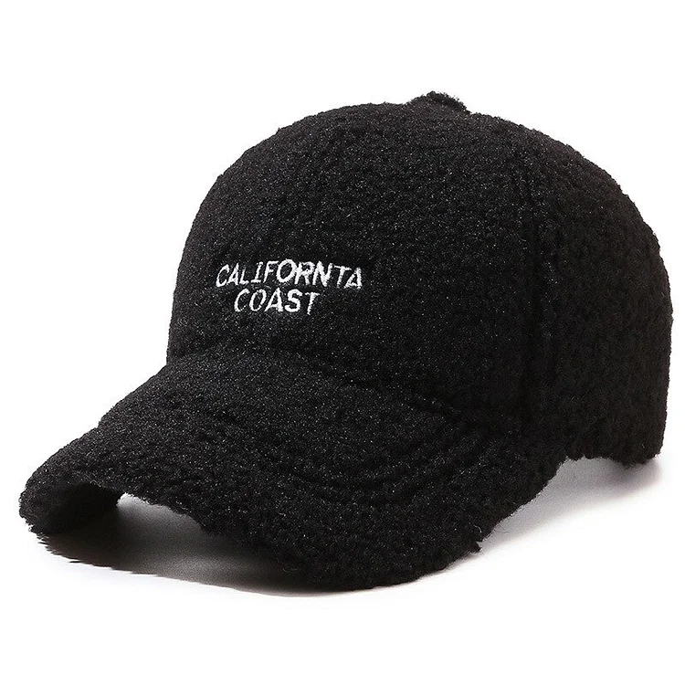 Autumn Winter Women Wool Peaked Caps Unisex Letter Hats With Brim FemaleWarm Thicken Lambswool Baseball Cap