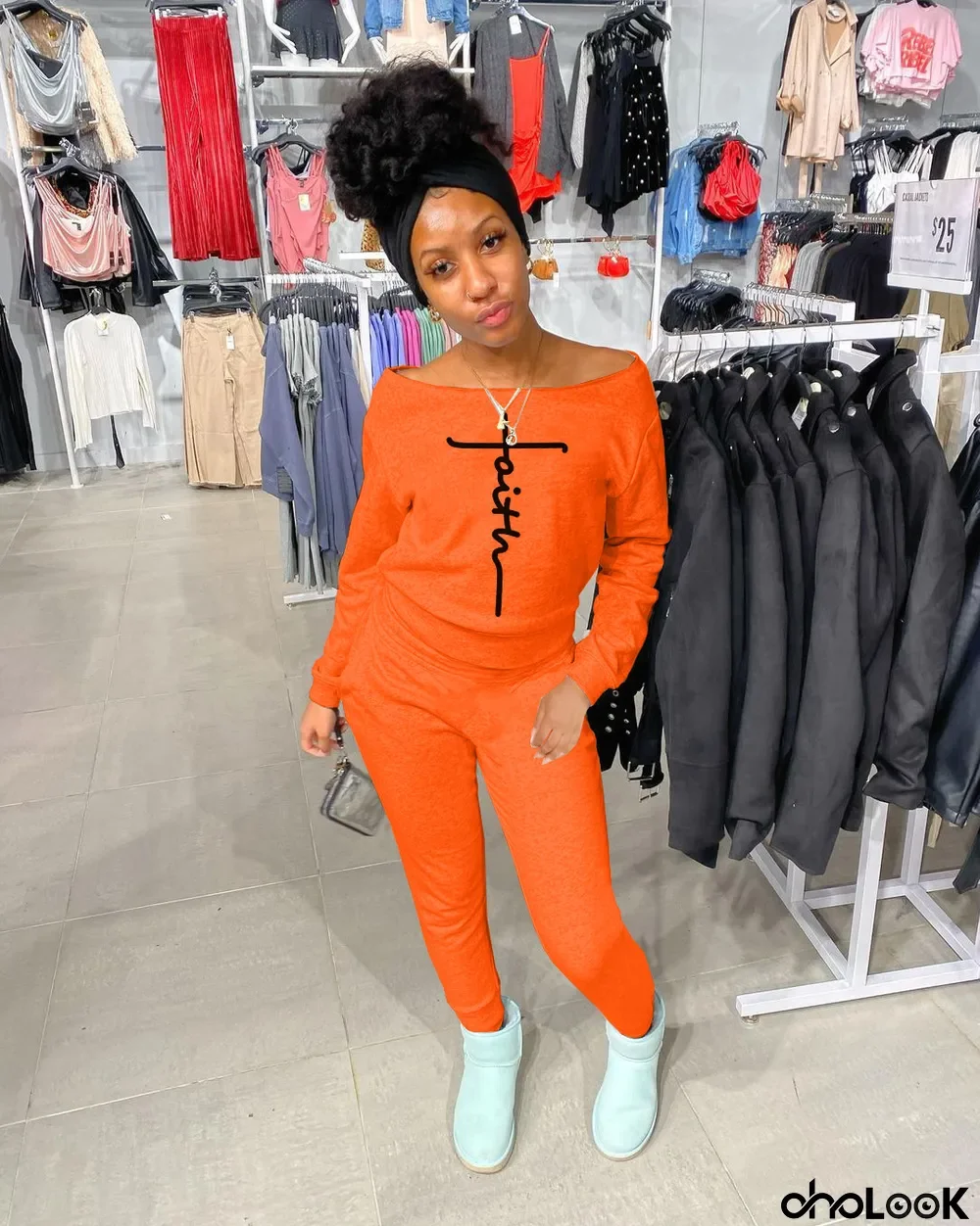 Plus Size Letter Print Long Sleeve Two Piece Sets