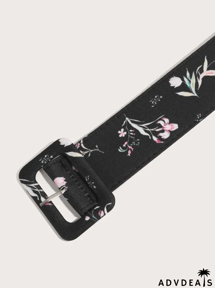 Floral Print Belt With Hole Puncher