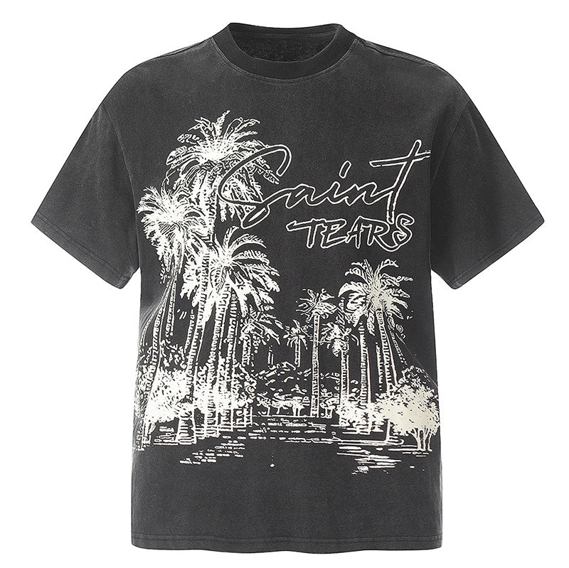 SAINT  Vintage Coconut Tree Printing T-Shirts