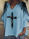 Holy Cross Angel Wings Print T-shirt by Inlyline