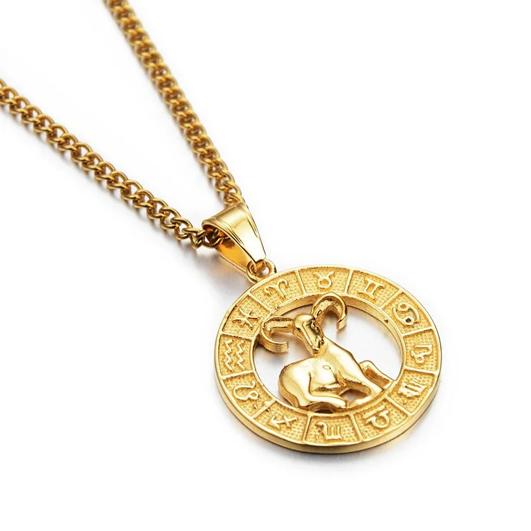 Aries - Zodiac Round Pendant Charm Necklace