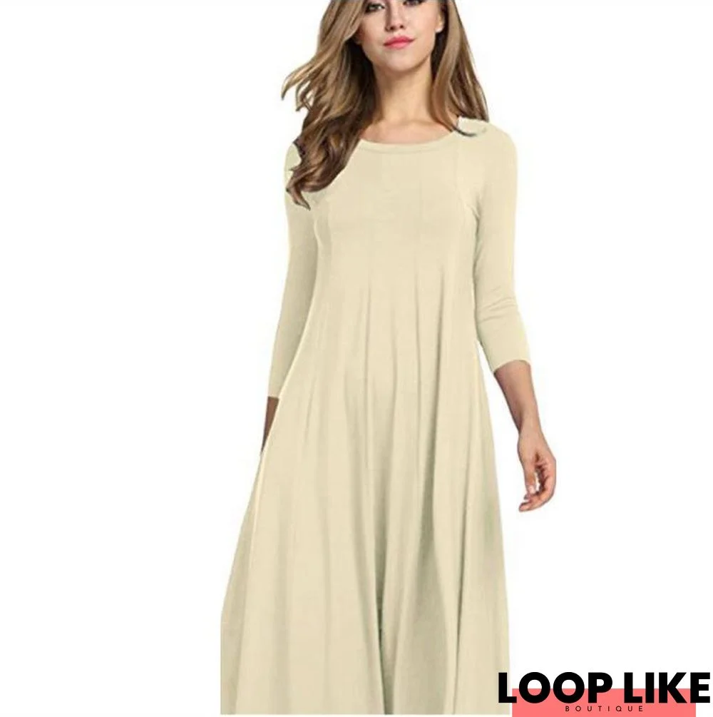 Women Cotton Elegant 3/4 Sleeve Polyester Casual Dresses