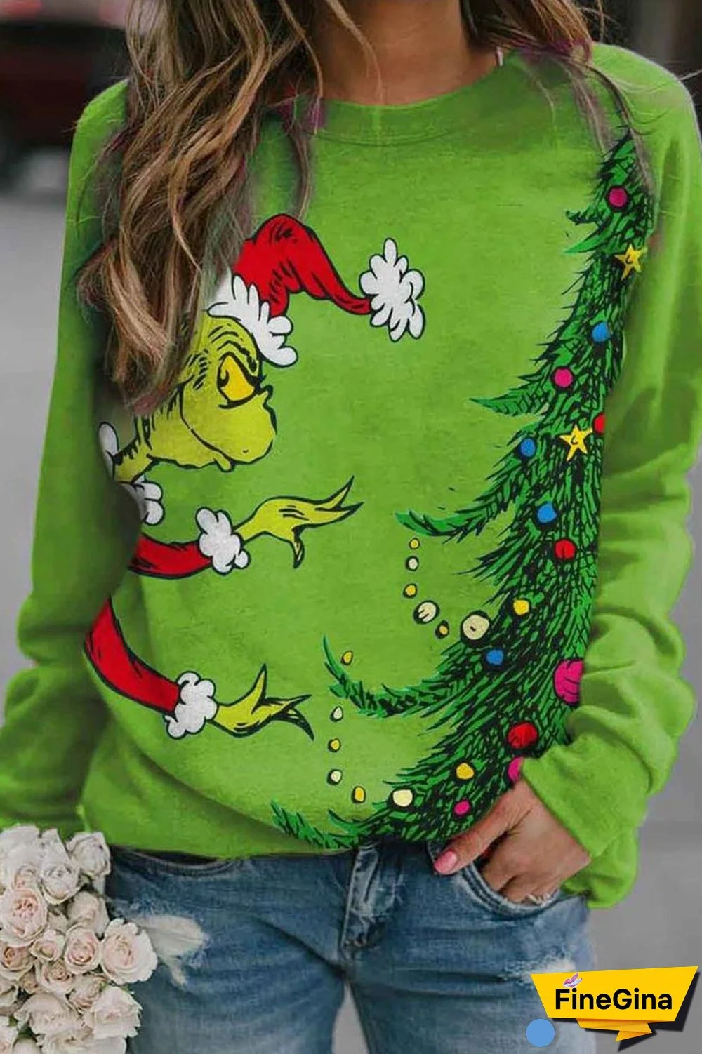 Christmas Tree Print Casual Sweatshirt