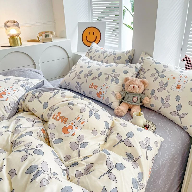 Aonga Ins Style Bedding Set Floral Hot Sale Single Full Queen Size Duvet Cover Kit No Filling Flat Sheet Pillowcases Cute Bed Linen aonga