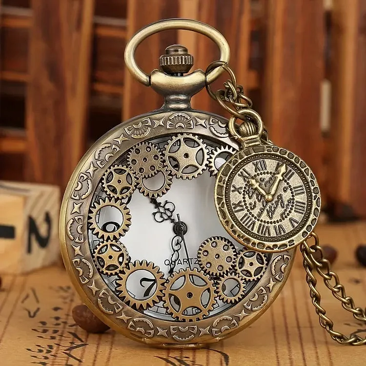 Gear Skeleton Quartz Pocket Watch