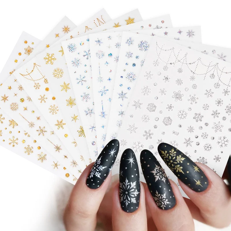 Winter Xmas 3D Nail Sticker Christmas Elk Santa Snowflake Deer Cartoon Slider Design Polish Nails Decals Nail Art DIY Decor Tool-Nail Inspo