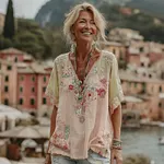 Women's Vintage Floral Art V Neck Comfy T-shirt - Image 2