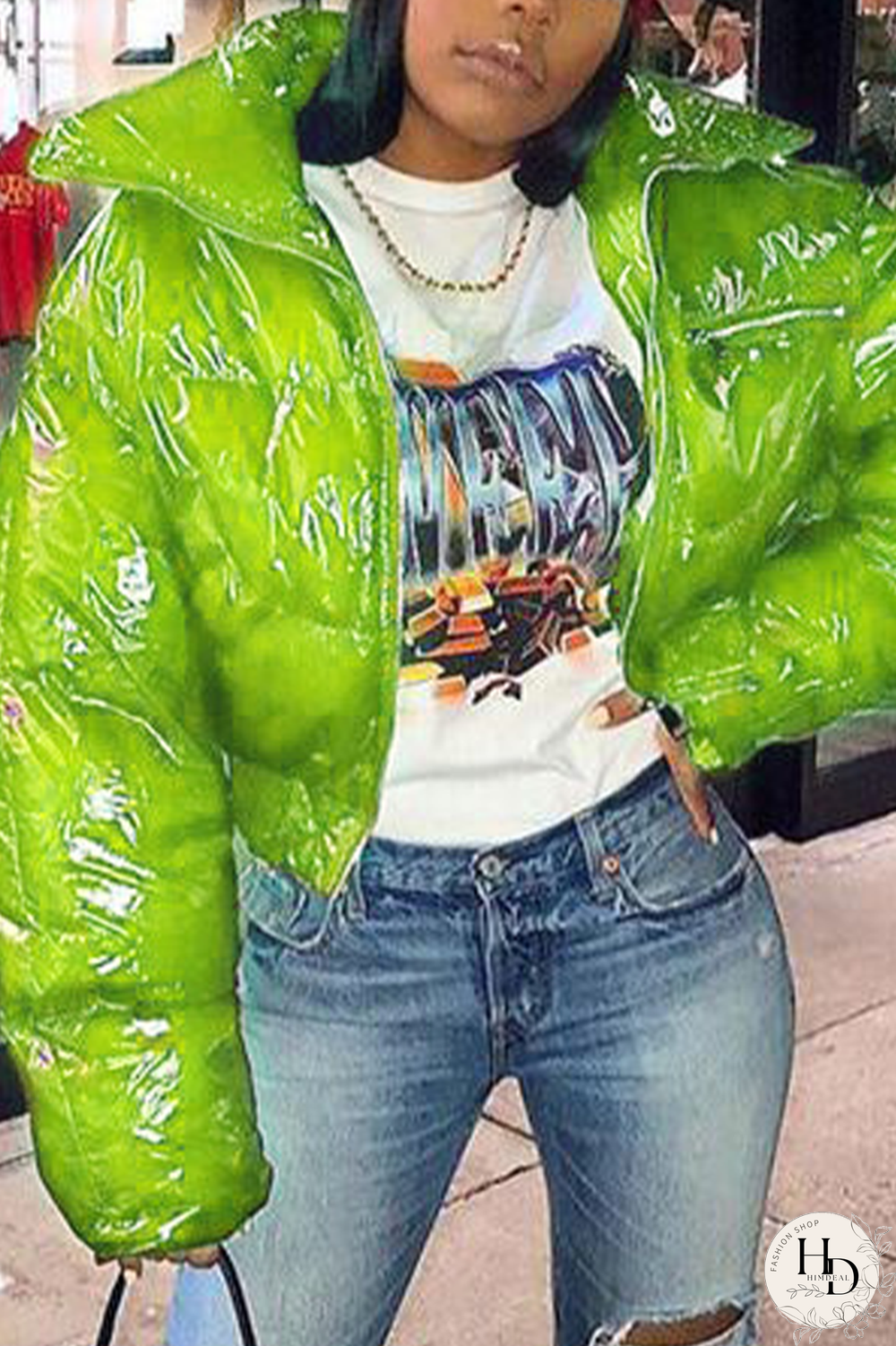 Green Casual Solid Patchwork Turndown Collar Outerwear