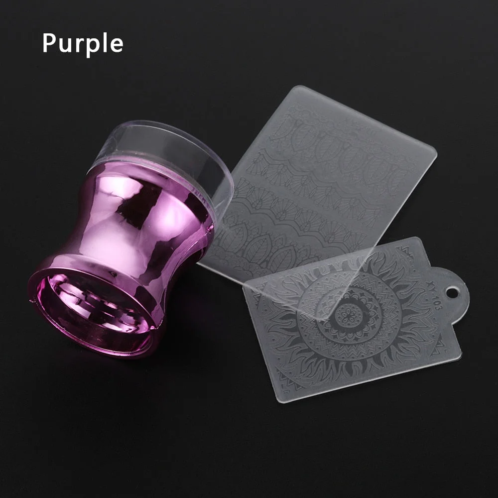 Mirror Nail Stamper Clear Silicone Head Manicure Scraper Polish Transfer Template Kits with Cap Nail Art Stamping Plate