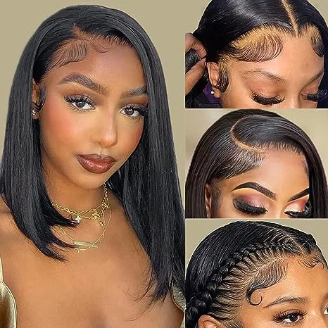 13x4 HD Lace Front Wigs Human Hair Pre Plucked Straight Lace Frontal Glueless Short Bob Wigs