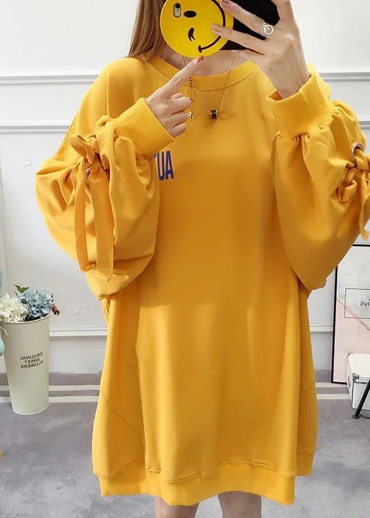 Modern Yellow Cotton Tunics Drawstring Art Spring Dresses