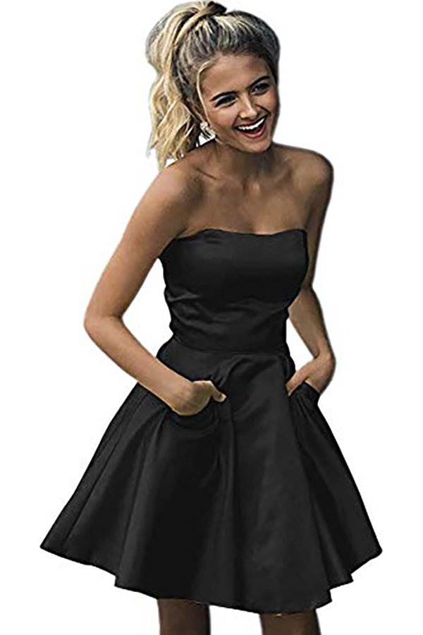 Strapless Short Pockets Bridesmaid Dress