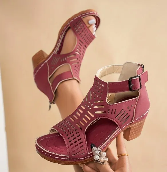 Breakj Breakj Women's Shoes 2025 Summer New Coarse Heel High-Heeled Shoes Hollow Fish Mouth Sandals Women