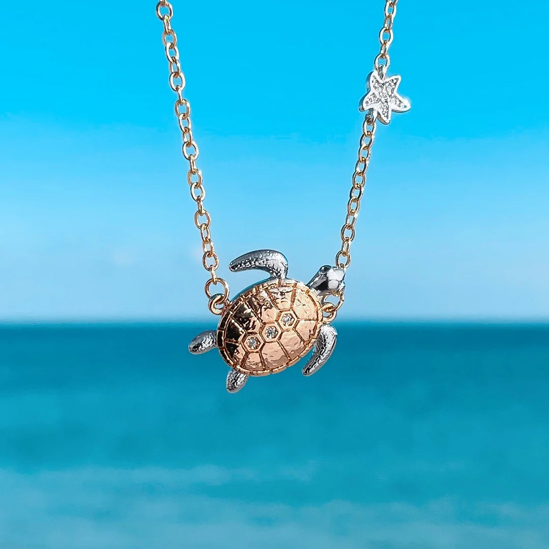 Golden Sea Turtle Star Necklace