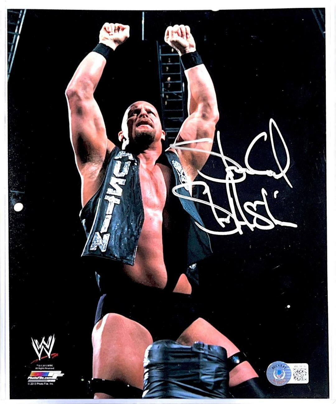 WWE STONE COLD STEVE AUSTIN HAND SIGNED 8X10 Photo Poster painting WITH BECKETT WITNESS COA 3