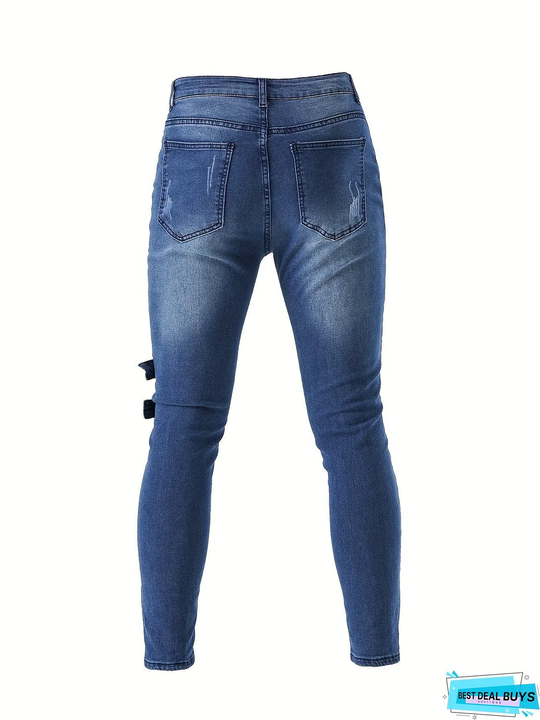 Men's Chic Skinny Biker Jeans, Casual Street Style Medium Stretch Denim Pants