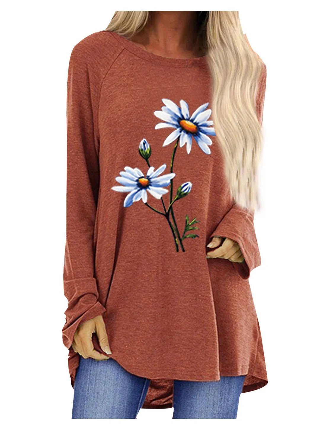 Women Long Sleeve Scoop Neck Printed Top Dress