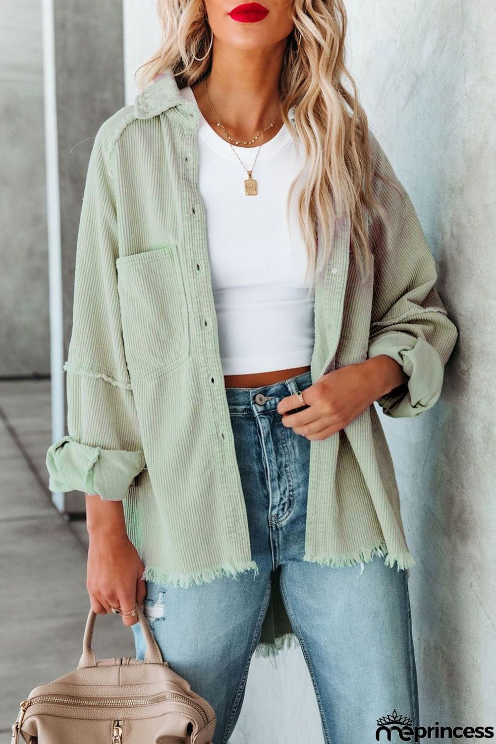 Frayed Boyfriend Corduroy Shacket