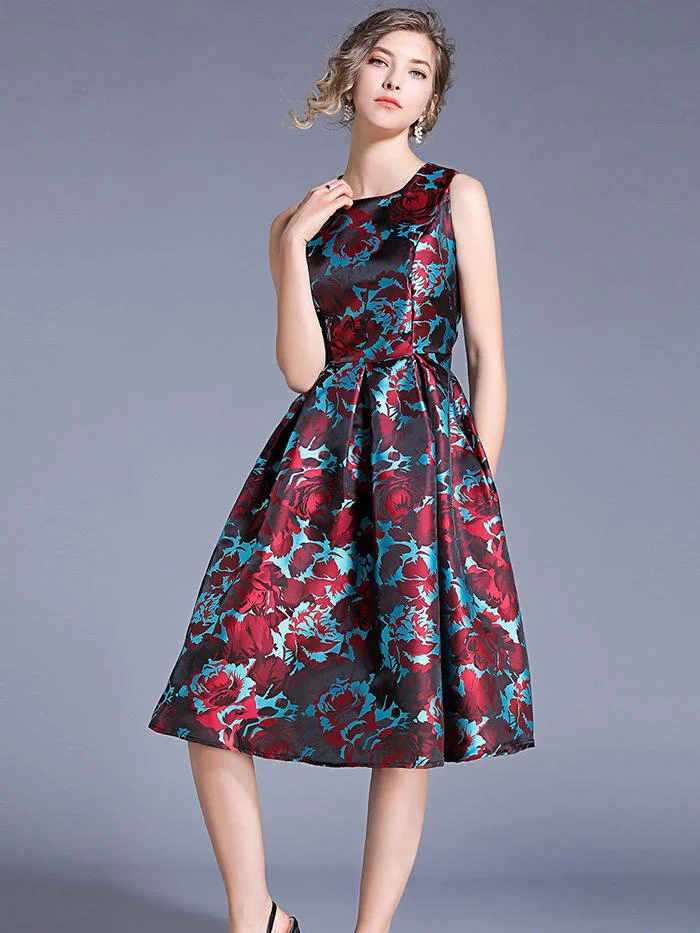 Temperament color sleeveless vest jacquard dress