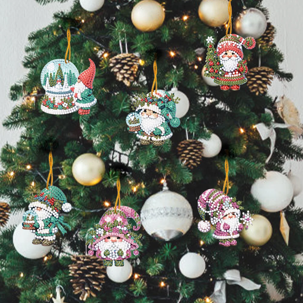 6pcs Xmas Gnome 2D Flat DIY Diamond Painting Art Pendant Wall Door Decoration