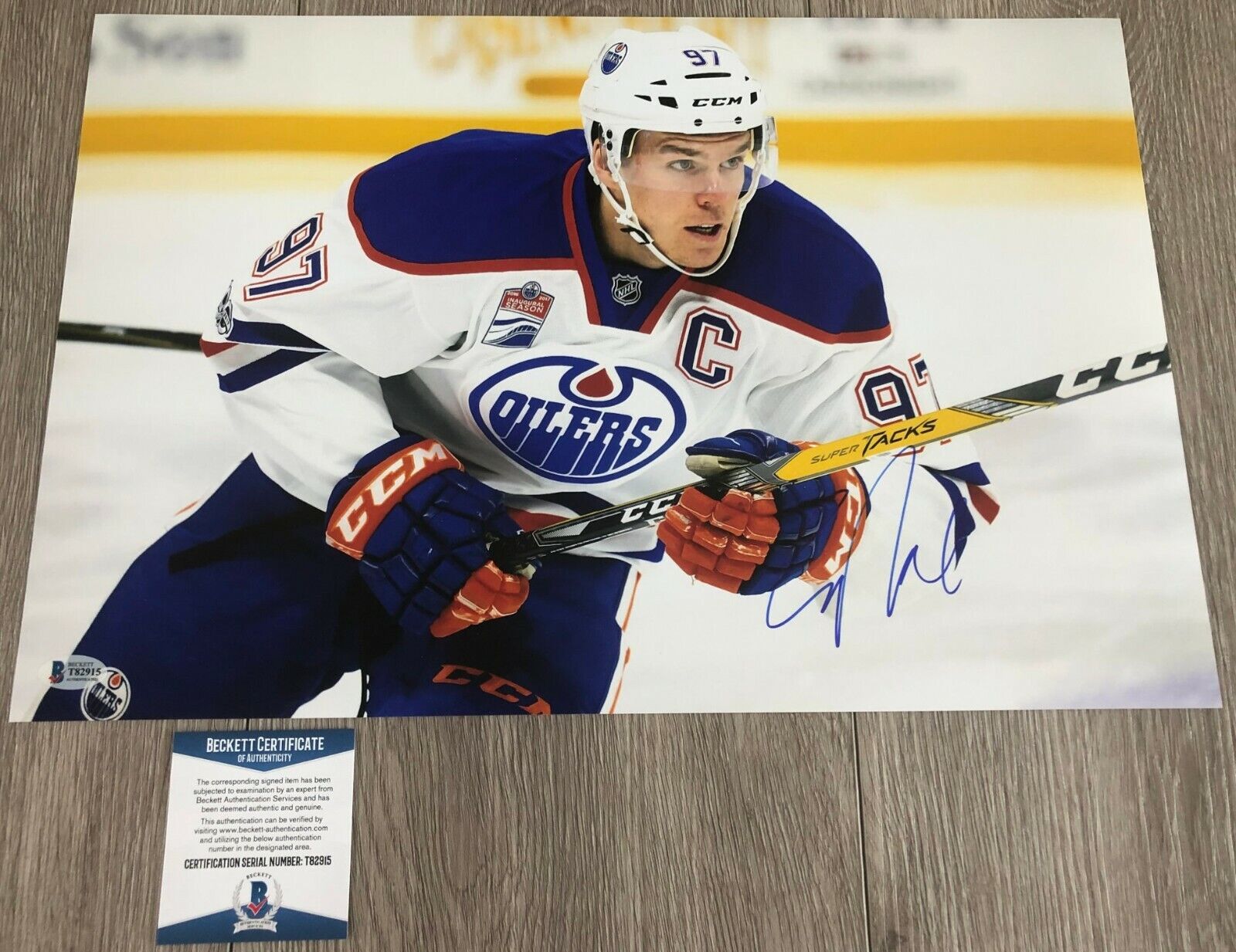 CONNOR MCDAVID SIGNED EDMONTON OILERS 12x18 Photo Poster painting w/EXACT PROOF BAS BECKETT COA