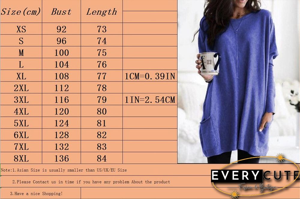 Plus Size Womens Autumn & Winter Casual Top Loose Pocket T-Shirt Long Sleeve Bat Blouse