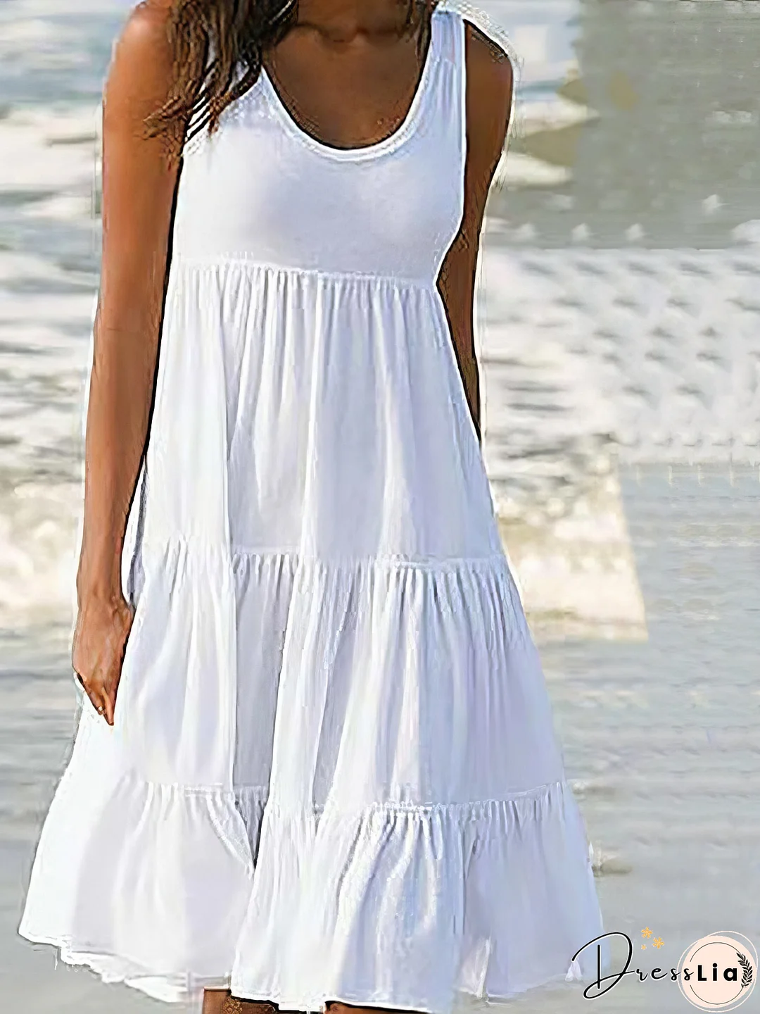 Sleeveless Round Neck Stitching Beach Dress