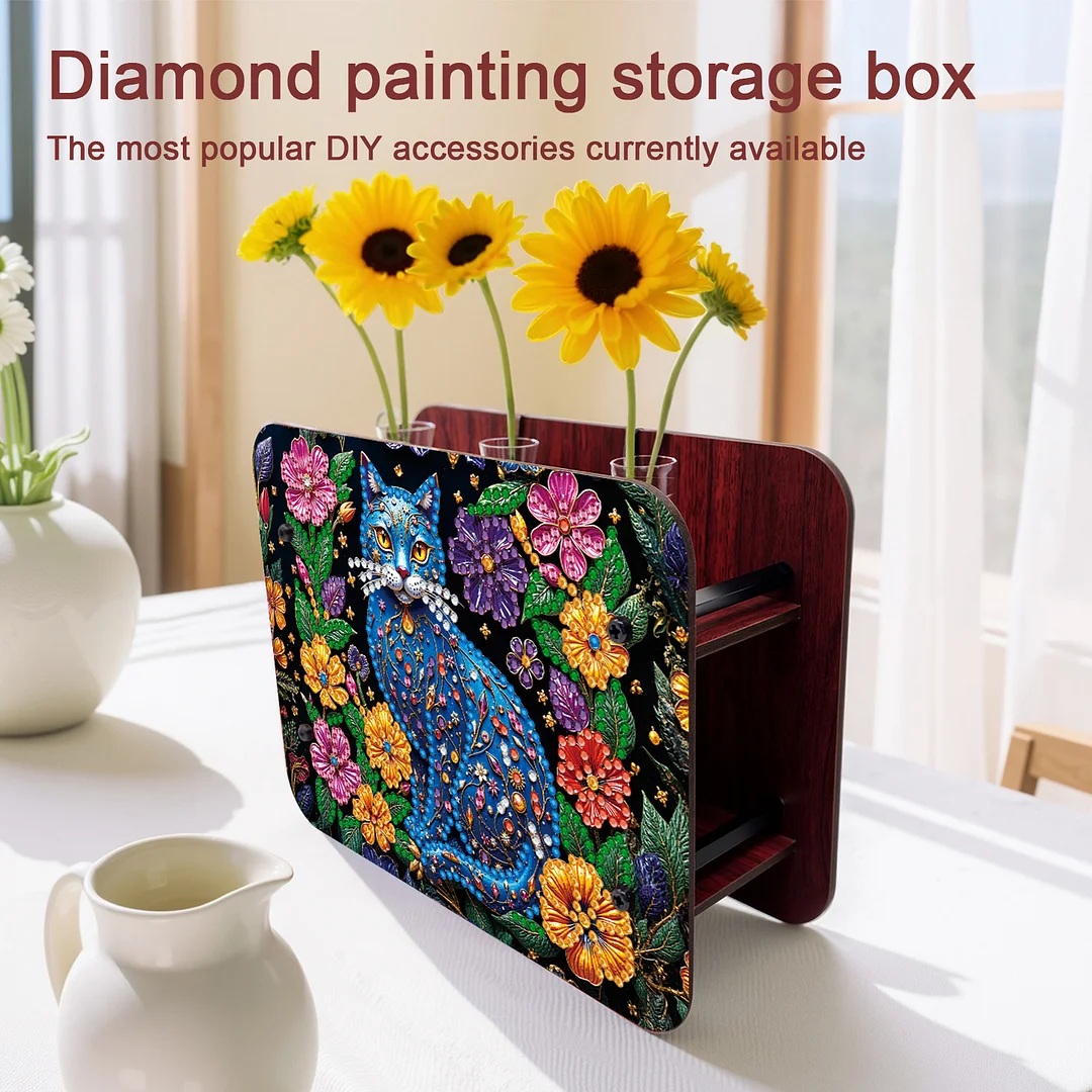 Cat DIY Flower Vase Wooden Double Sided Desktop Diamond Art Kit for Home Decor