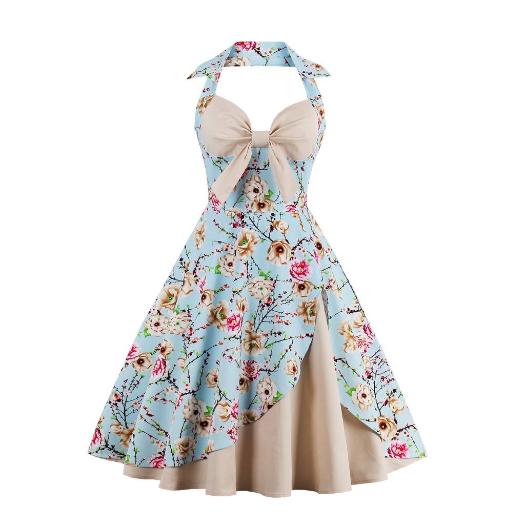 Aline Dress Halterneck Floral Pleated Dress for Women