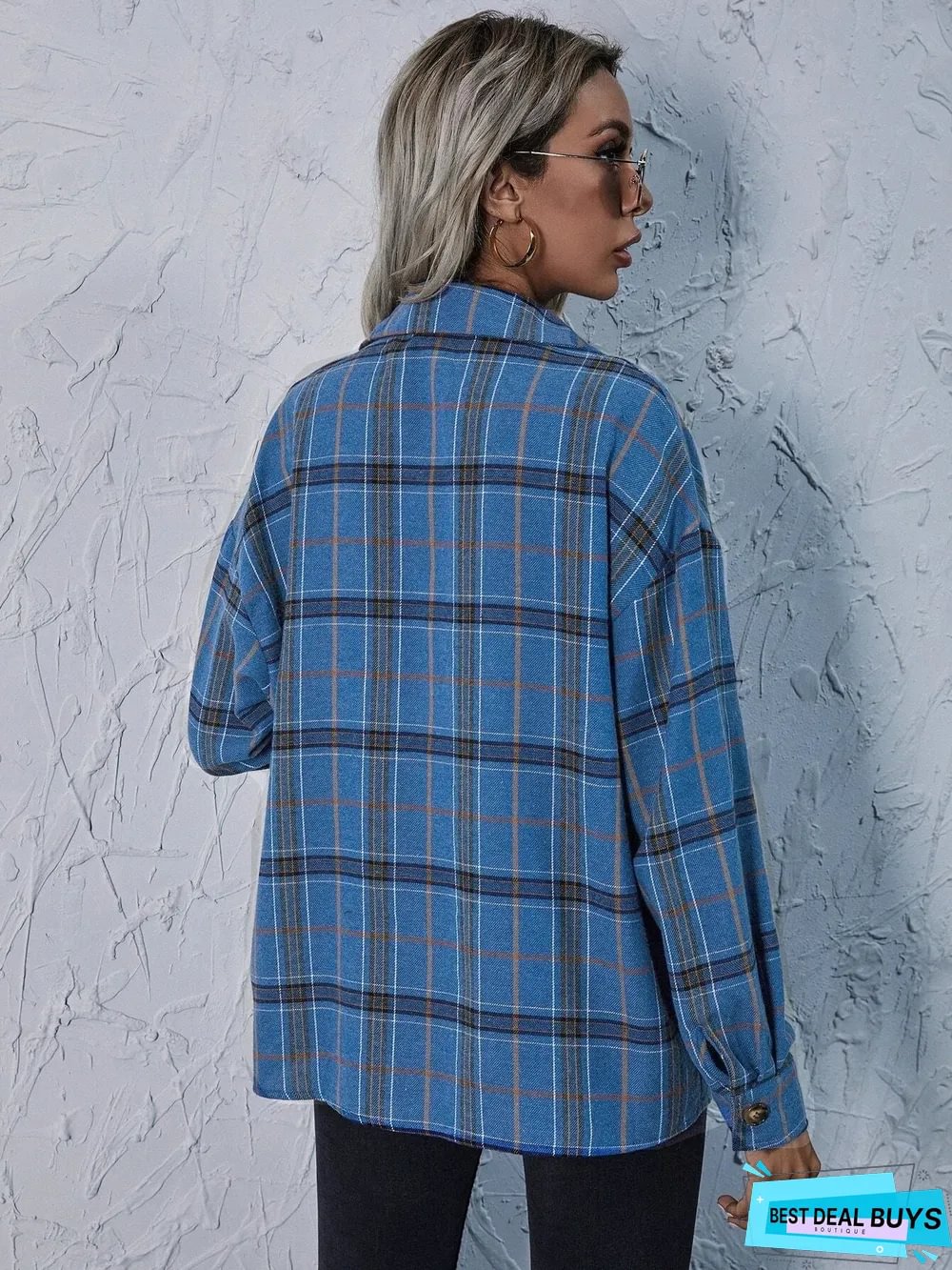 Fashion Plaid Print Button Coat Women