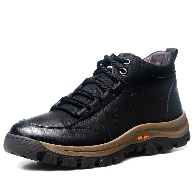 Winter Men's Snow Boots Soft Leather Men's Ankle Boots Plush Warm Men's Winter Boots Soft Sole Comfortable Adult Hiking Shoes