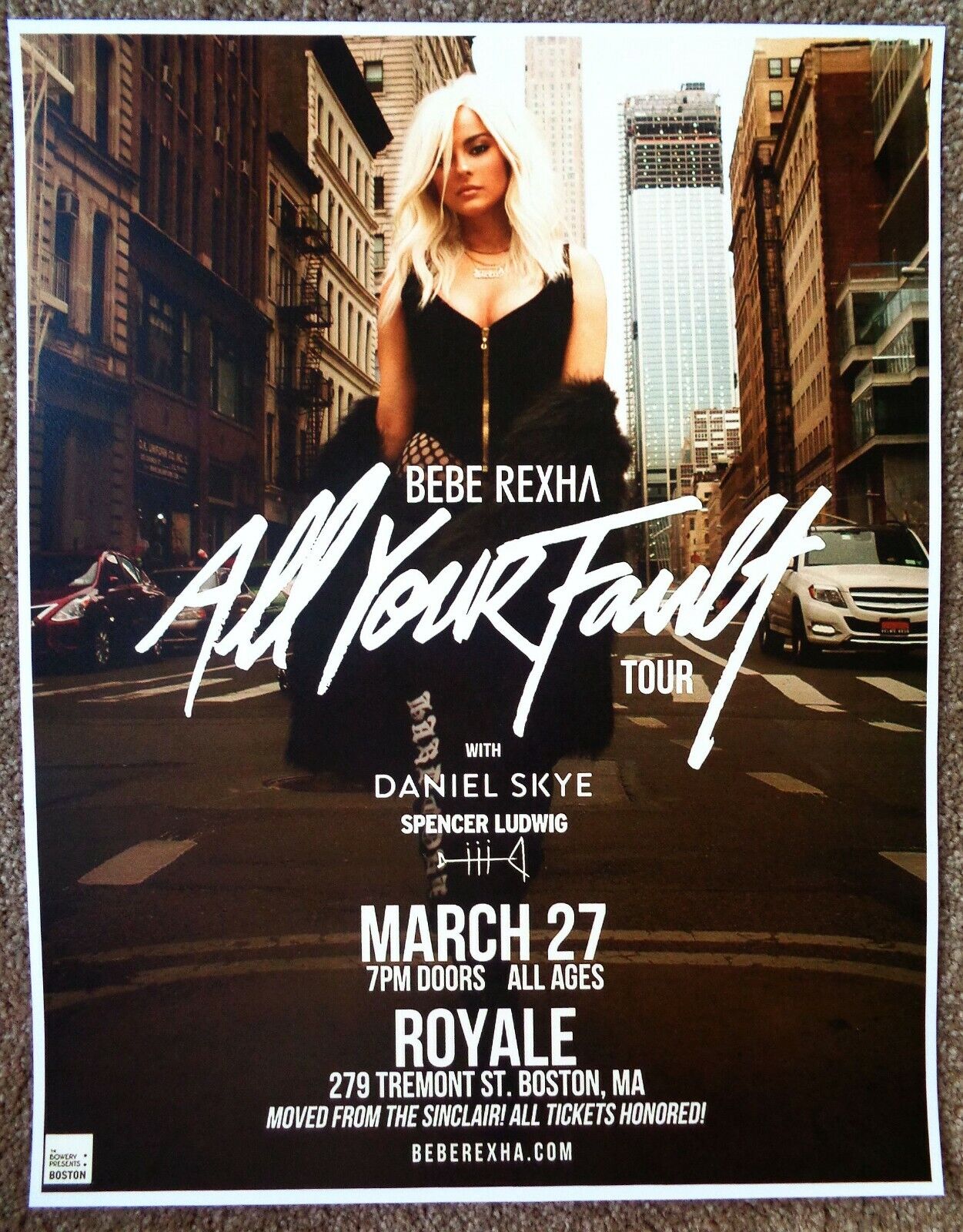 BEBE REXHA 2017 Gig POSTER Boston Concert Massachusetts