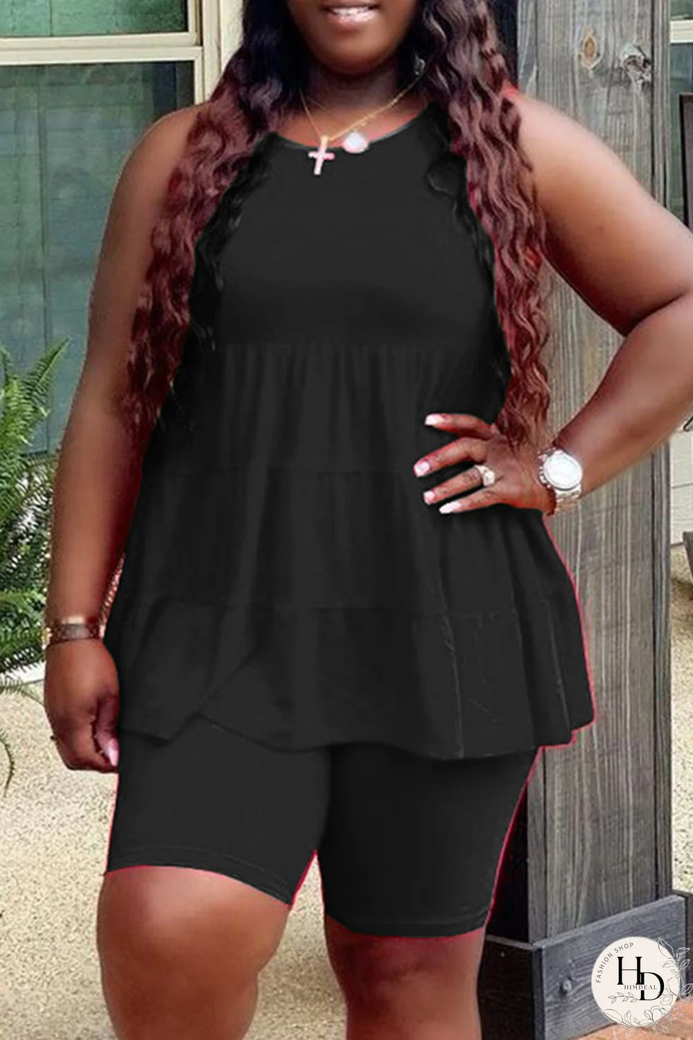 Yellow Fashion Casual Solid Basic O Neck Plus Size Two Pieces