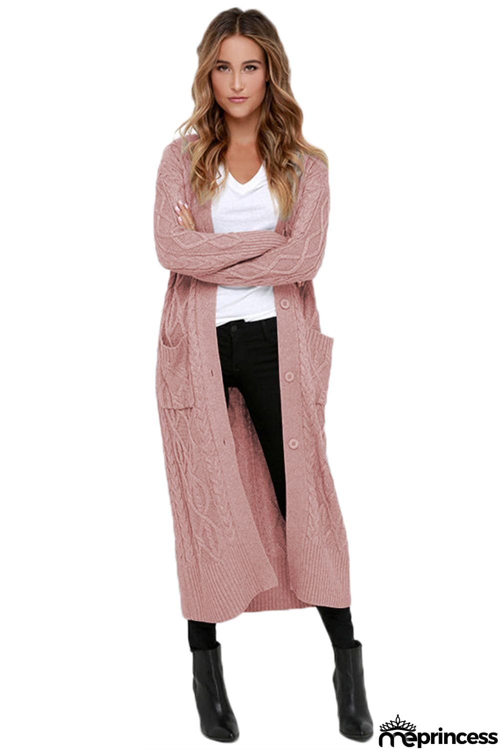 Cable Knit Open Front Long Cardigan
