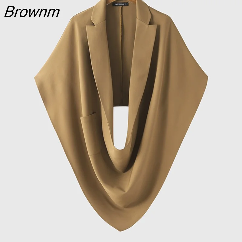 Brownm Fashion Men Vests Solid Color Lapel Sleeveless Casual Irregular Waistcoats Pockets Loose Streetwear Men Cloak S-5XL INCERUN