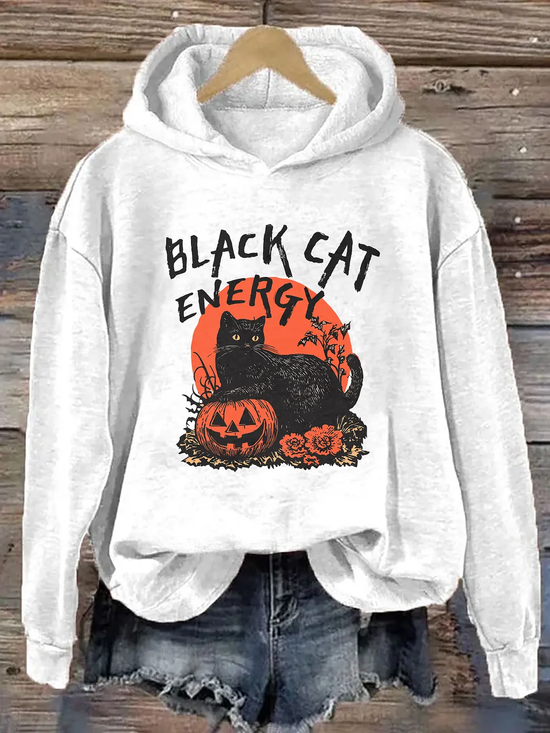 Black Cat Energy Funny Halloween Hoodie