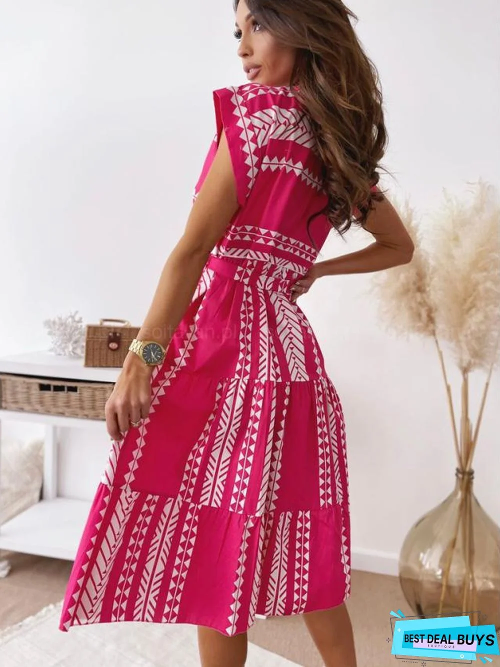 Fashion Round Neck Irregular Waist Dress