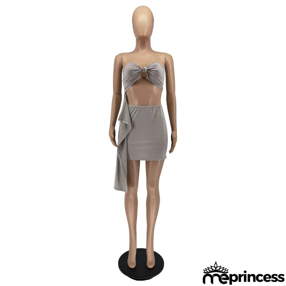 Women's Summer Casual Streamer Solid Strapless Two Piece