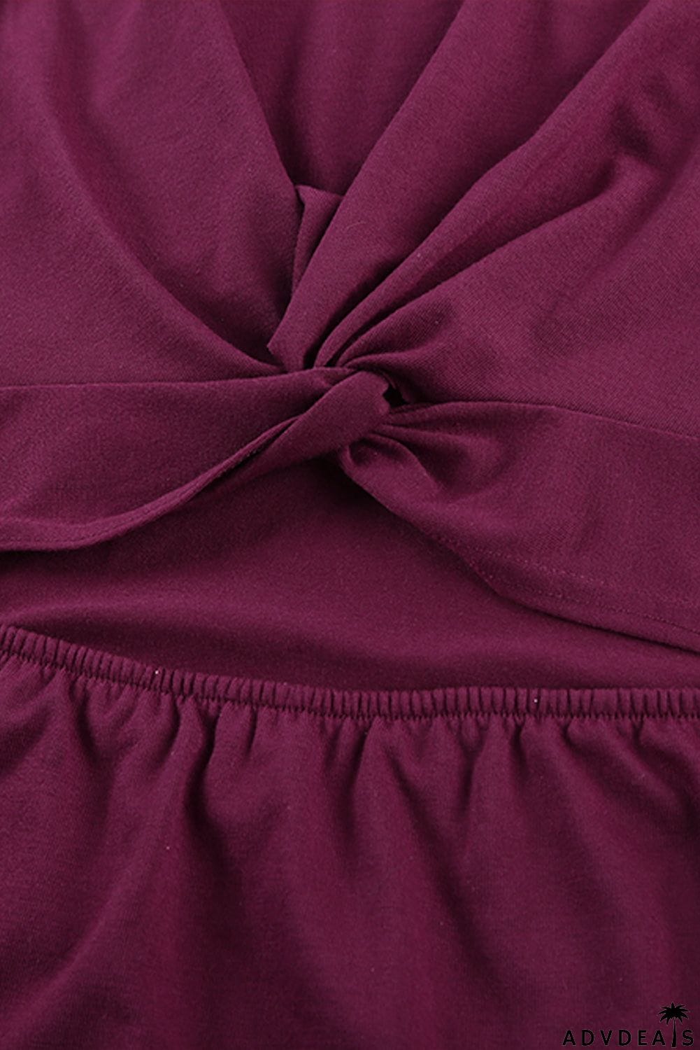 Burgundy Crew Neck Sleeveless Twist Hollow-out Bodycon Mini Dress